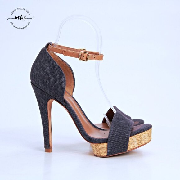 Tory Burch Amina Ankle Strap Platform Heeled Sandals Navy Tab Women 6 - Picture 1 of 13